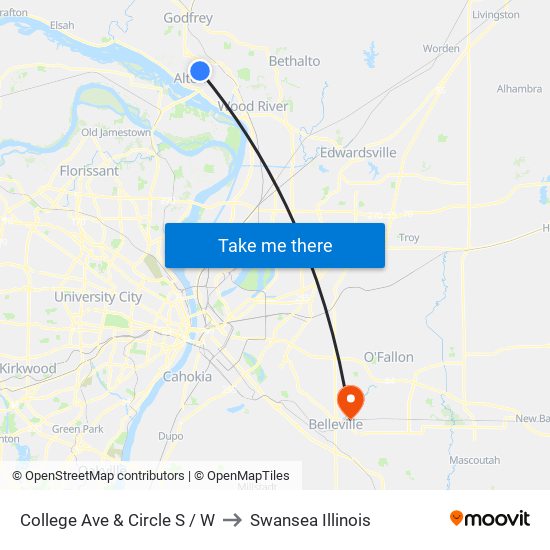 College Ave & Circle S / W to Swansea Illinois map