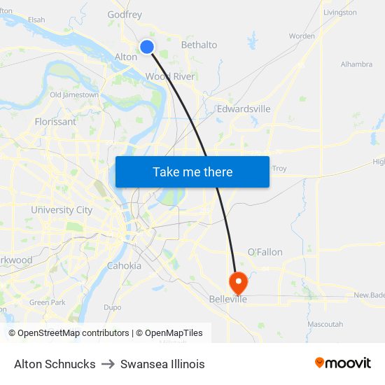 Alton Schnucks to Swansea Illinois map