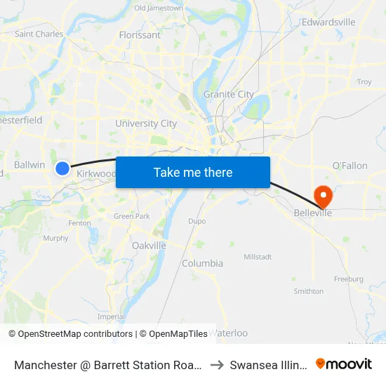Manchester @ Barrett Station Road Eb to Swansea Illinois map