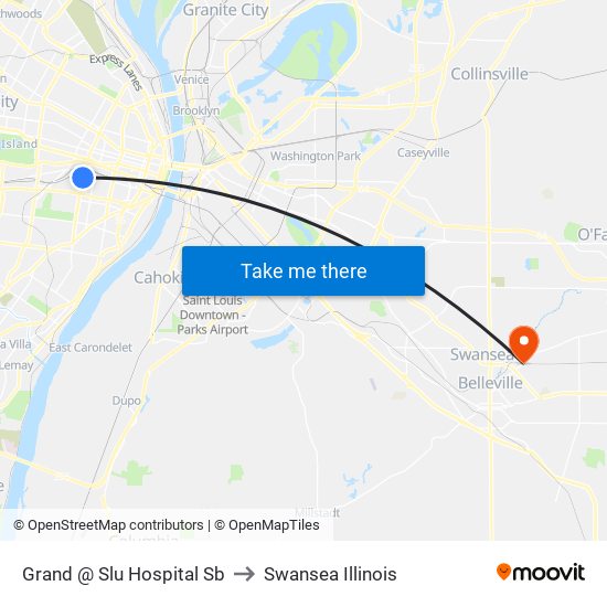 Grand @ Slu Hospital Sb to Swansea Illinois map