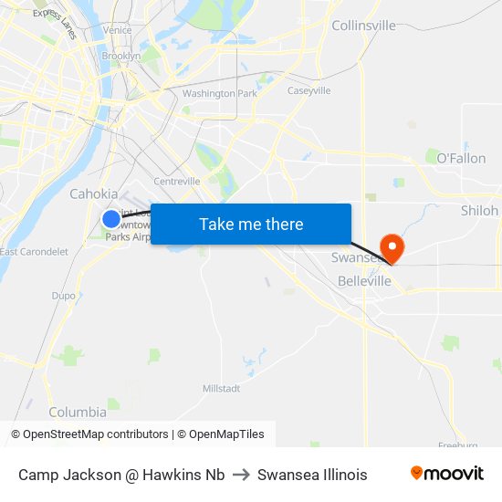 Camp Jackson @ Hawkins Nb to Swansea Illinois map