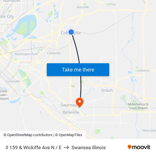 Il 159 & Wickiffe Ave N / E to Swansea Illinois map