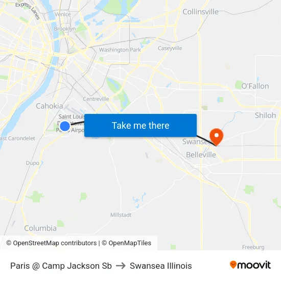 Paris @ Camp Jackson Sb to Swansea Illinois map