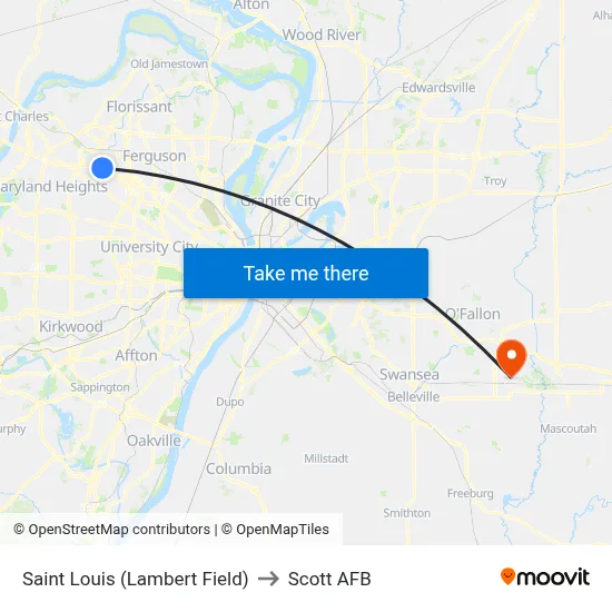 Saint Louis (Lambert Field) to Scott AFB map