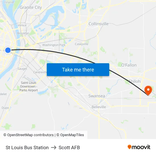 St Louis Bus Station to Scott AFB map