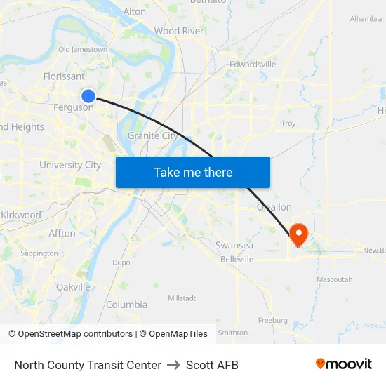 North County Transit Center to Scott AFB map
