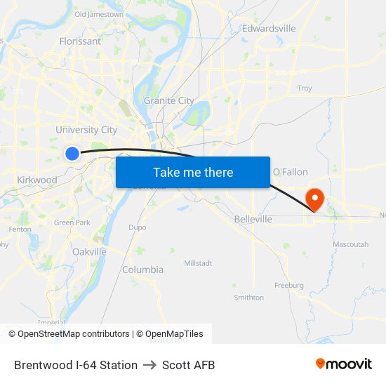 Brentwood I-64 Station to Scott AFB map