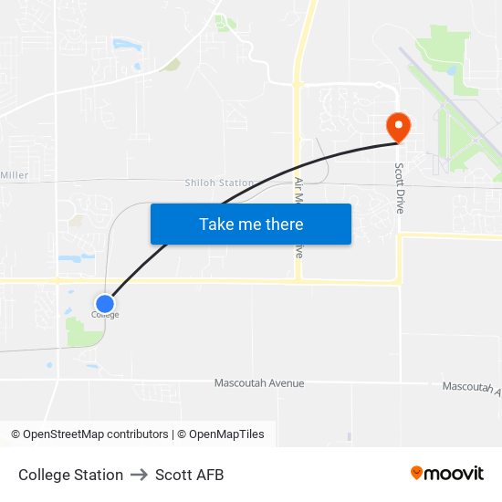 College Station to Scott AFB map