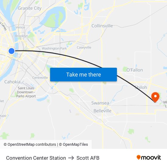 Convention Center Station to Scott AFB map