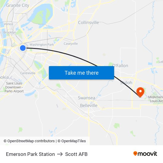 Emerson Park Station to Scott AFB map