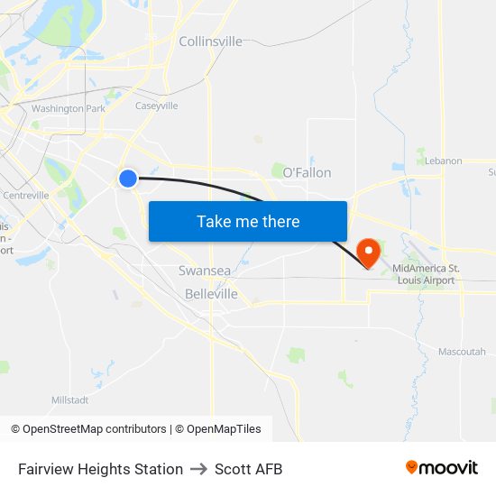 Fairview Heights Station to Scott AFB map