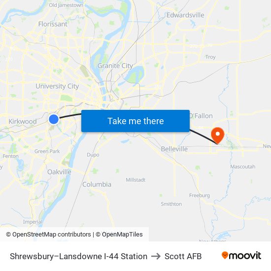 Shrewsbury–Lansdowne I-44 Station to Scott AFB map