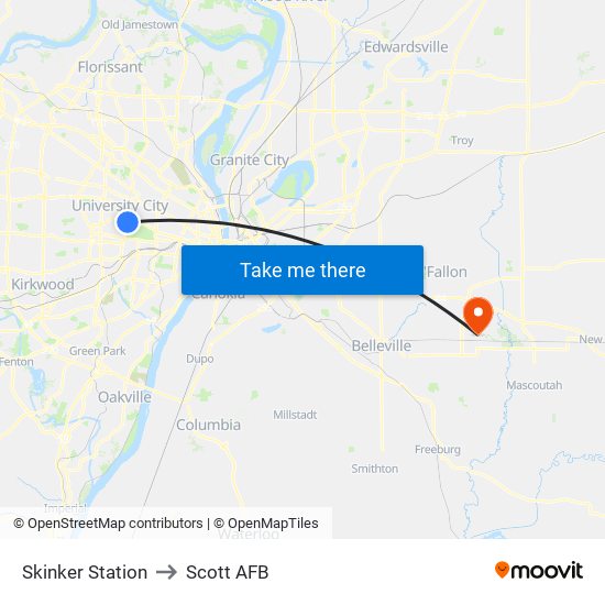 Skinker Station to Scott AFB map