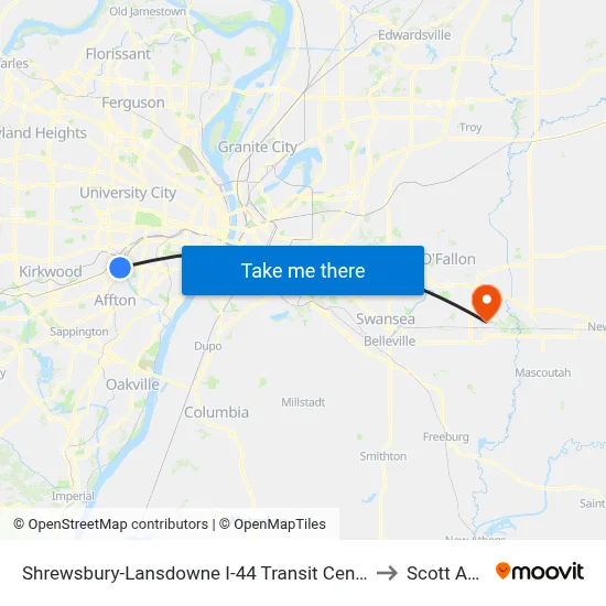 Shrewsbury-Lansdowne I-44 Transit Center to Scott AFB map