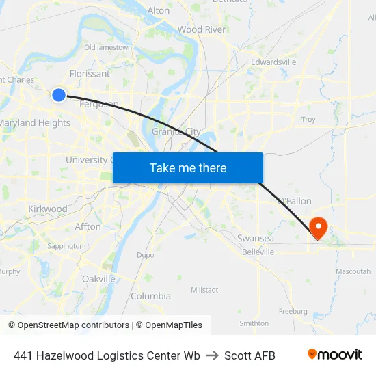 441 Hazelwood Logistics Center Wb to Scott AFB map