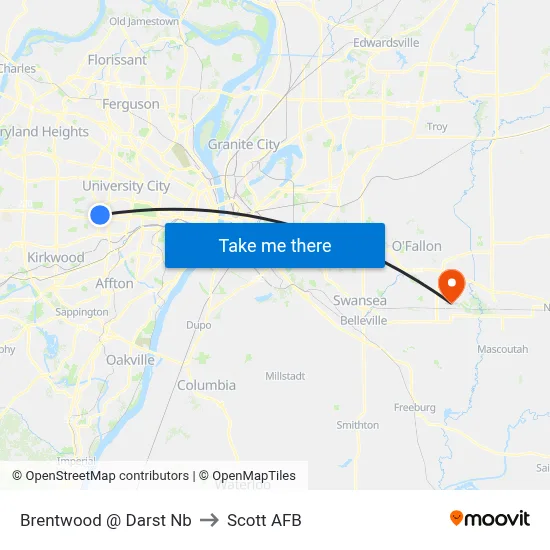 Brentwood @ Darst Nb to Scott AFB map