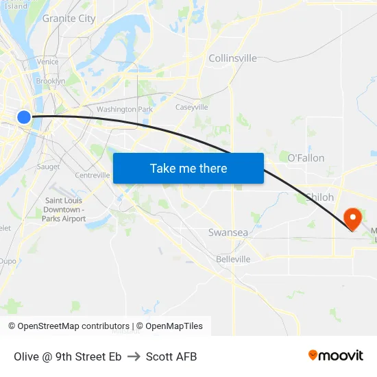 Olive @ 9th Street Eb to Scott AFB map