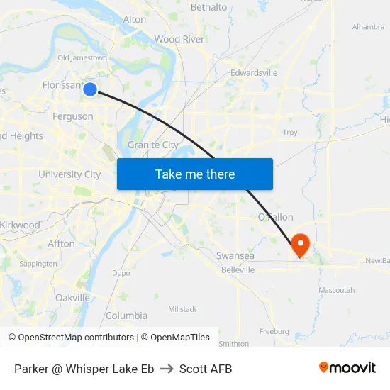 Parker @ Whisper Lake Eb to Scott AFB map