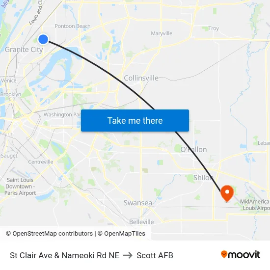 St Clair Ave & Nameoki Rd NE to Scott AFB map