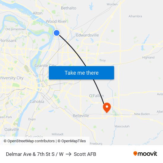 Delmar Ave & 7th St S / W to Scott AFB map