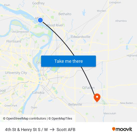 4th St & Henry St S / W to Scott AFB map