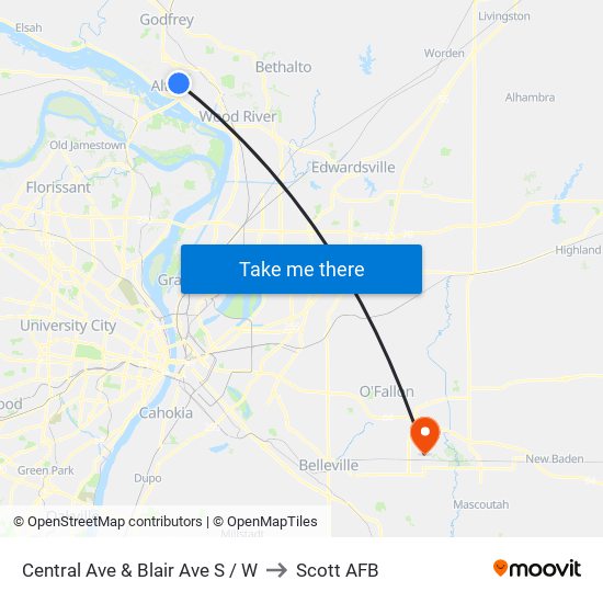 Central Ave & Blair Ave S / W to Scott AFB map