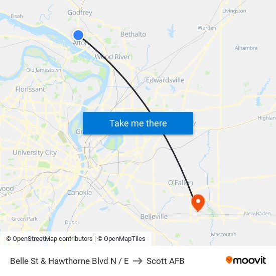 Belle St & Hawthorne Blvd N / E to Scott AFB map