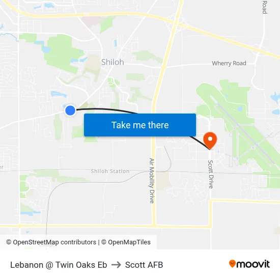 Lebanon @ Twin Oaks Eb to Scott AFB map