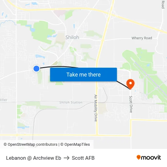 Lebanon @ Archview Eb to Scott AFB map