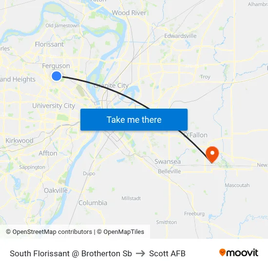 South Florissant @ Brotherton Sb to Scott AFB map