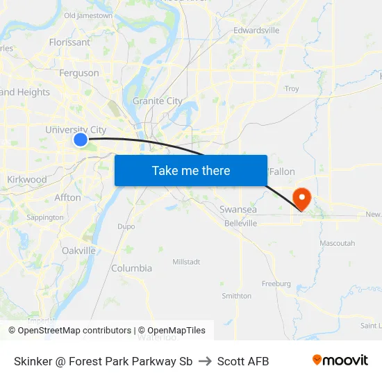 Skinker @ Forest Park Parkway Sb to Scott AFB map