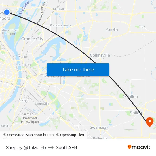 Shepley @ Lilac Eb to Scott AFB map