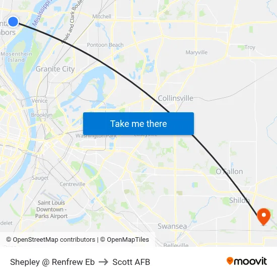 Shepley @ Renfrew Eb to Scott AFB map