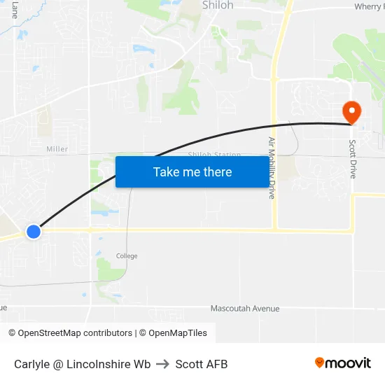 Carlyle @ Lincolnshire Wb to Scott AFB map