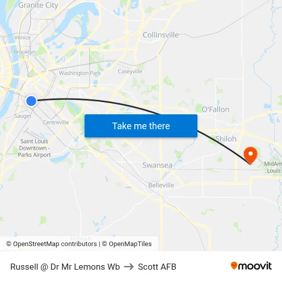 Russell @ Dr Mr Lemons Wb to Scott AFB map