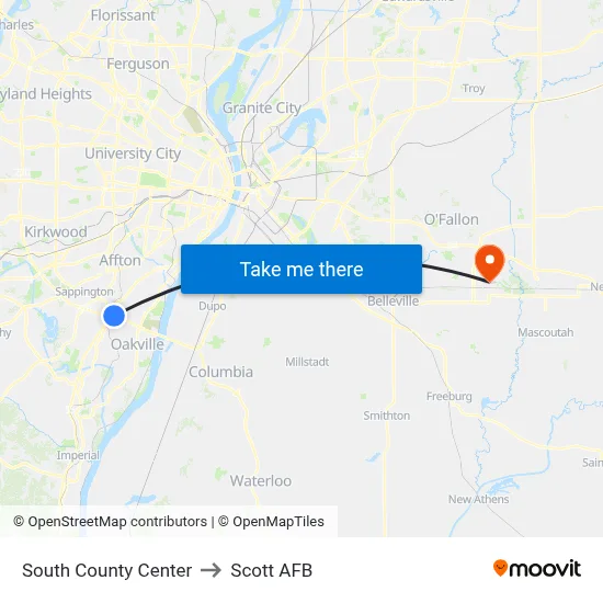 South County Center to Scott AFB map