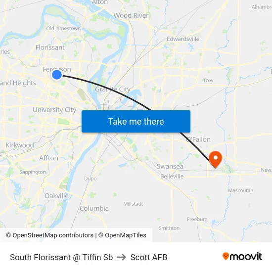 South Florissant @ Tiffin Sb to Scott AFB map