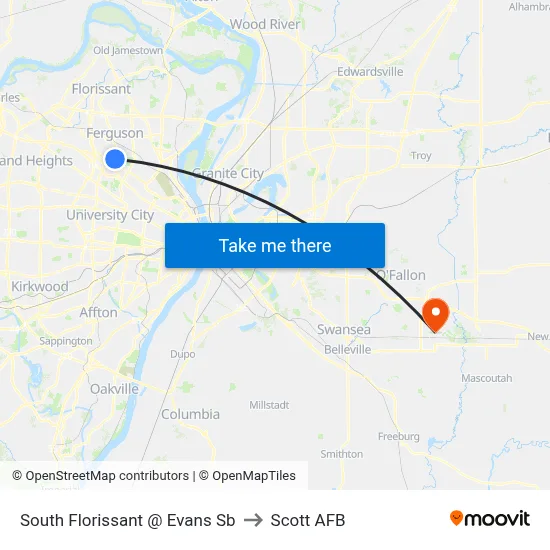 South Florissant @ Evans Sb to Scott AFB map