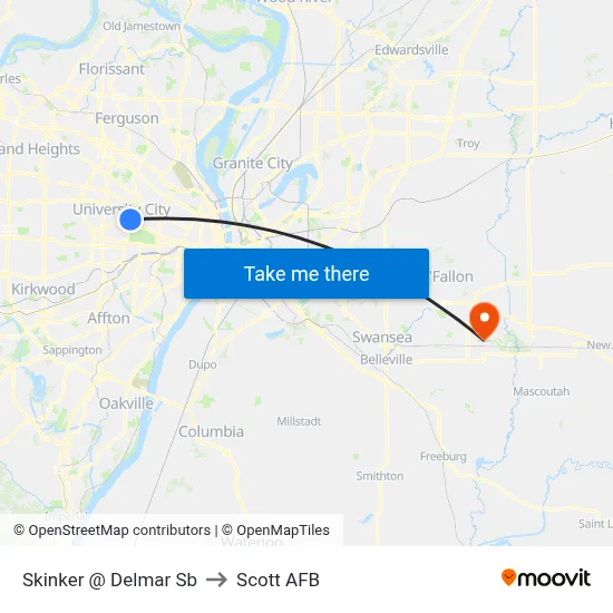 Skinker @ Delmar Sb to Scott AFB map