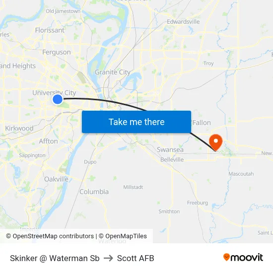 Skinker @ Waterman Sb to Scott AFB map
