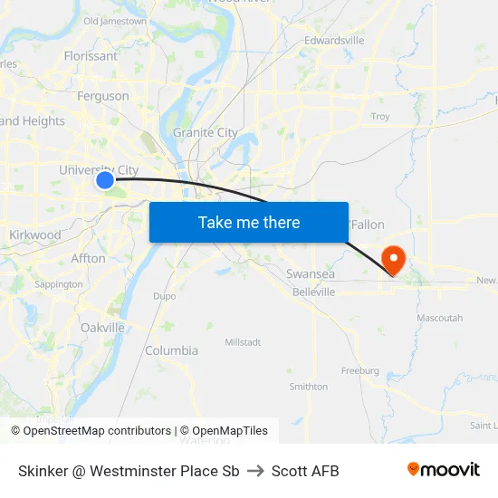 Skinker @ Westminster Place Sb to Scott AFB map