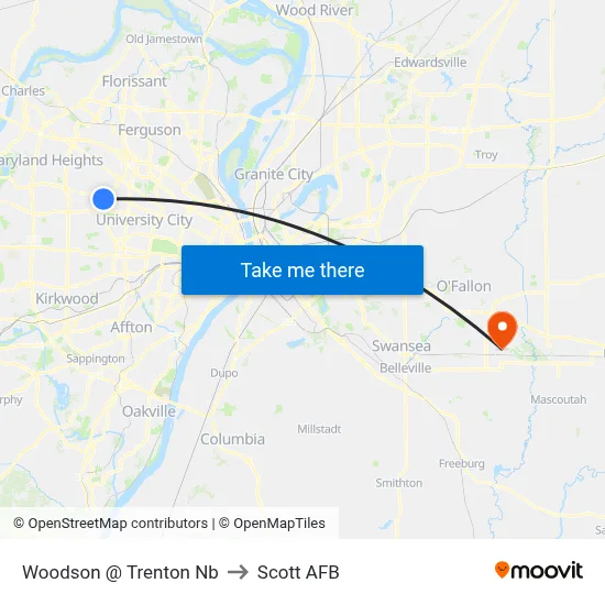 Woodson @ Trenton Nb to Scott AFB map