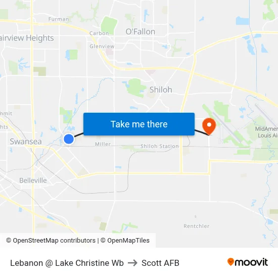 Lebanon @ Lake Christine Wb to Scott AFB map