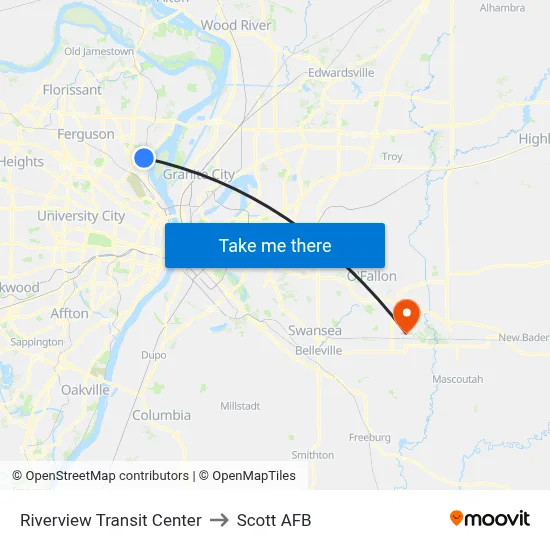 Riverview Transit Center to Scott AFB map