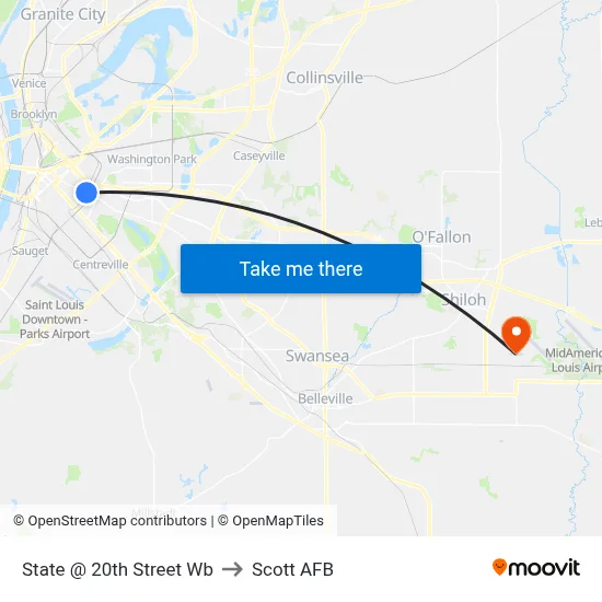 State @ 20th Street Wb to Scott AFB map