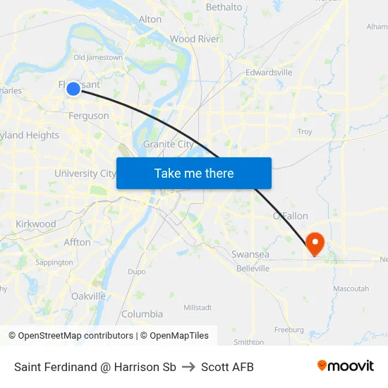 Saint Ferdinand @ Harrison Sb to Scott AFB map