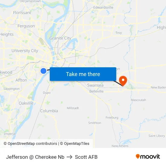Jefferson @ Cherokee Nb to Scott AFB map