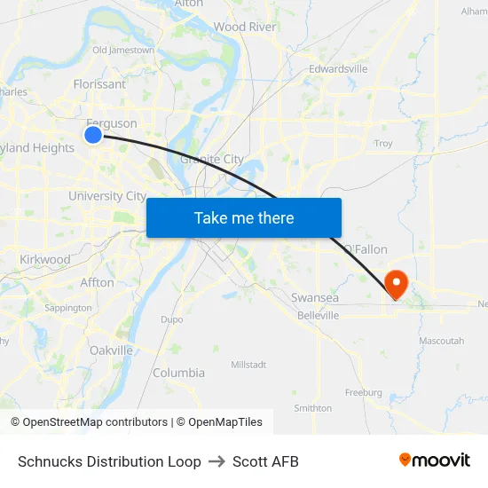Schnucks Distribution Loop to Scott AFB map