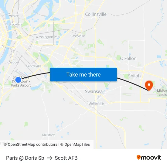 Paris @ Doris Sb to Scott AFB map
