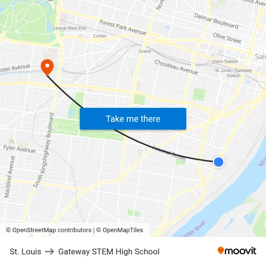 St. Louis to Gateway STEM High School map